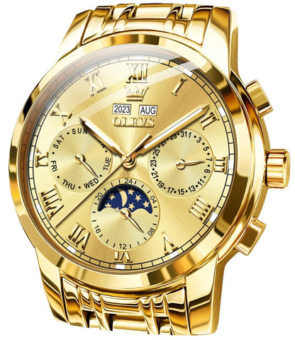HOTOLEVS Watch for Men Luxury Dress Analog Quartz Stainless Steel Waterproof Luminous Date Diamond Business Two Tone Casual Wrist Watch