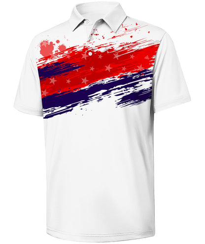 HOTV VALANCH Mens American Falg Polo Shirts Short Sleeve Performance Patriotic Shirt Funny Golf Shirt