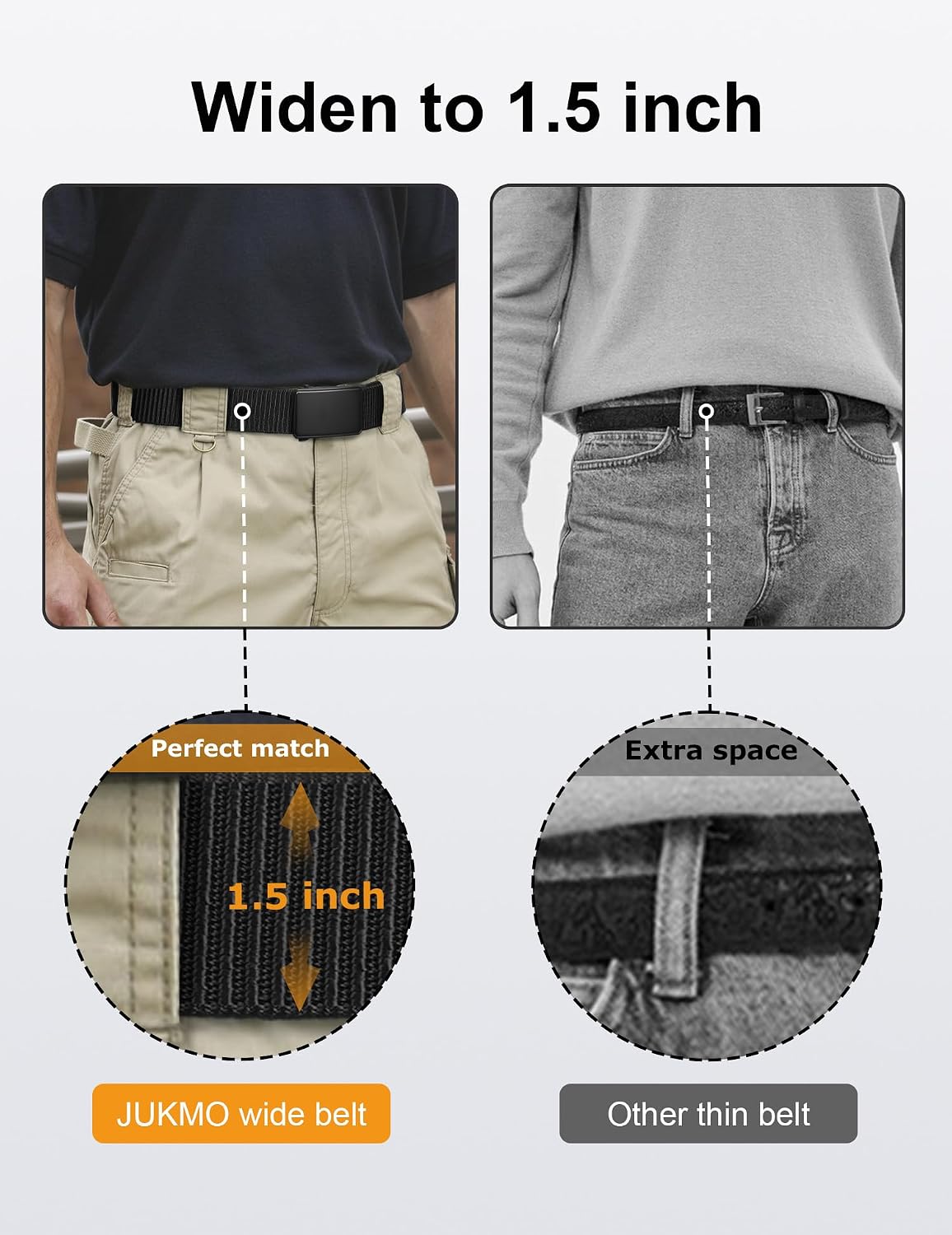 HOTJUKMO Men's 1.5" Nylon Ratchet Casual Belt for Jeans | Web Click Belt with Slide Buckle, No Holes Adjustable Trim to Fit , Gift Box
