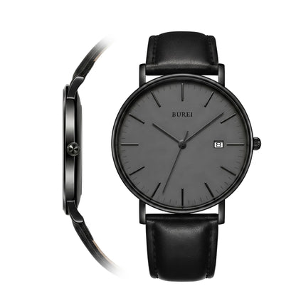 HOTBUREI Ultra Thin Minimalist Men Watch, All Black Stainless Steel Mesh Band,Analog Waterproof Casual Business Wristwatch, Gift for Father