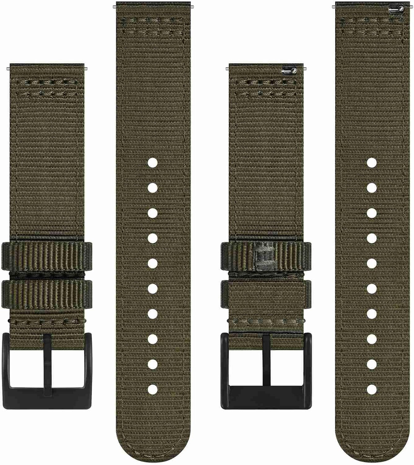 HOTBISONSTRAP Men’s Nylon Watch Bands, Two-Piece Military Watch Straps, Quick Release, Brushed Buckle, Band Width 18mm 19mm 20mm 22mm
