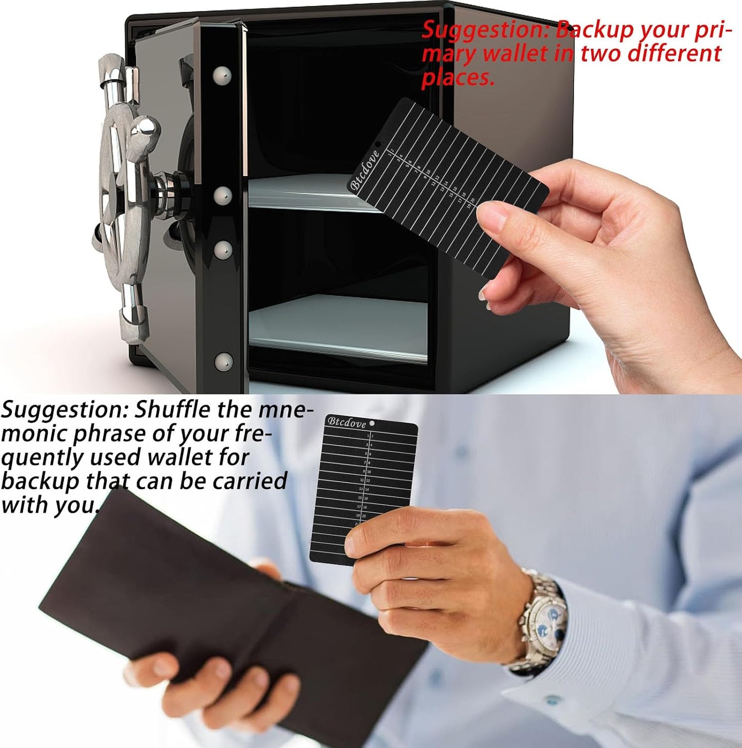 HOTCrypto Seed Phrase Storage - Crypto wallet - Compatible with all software and hardware wallets-Made of pure titanium-A kit with 4 titanium plates and an electric engraving pen.