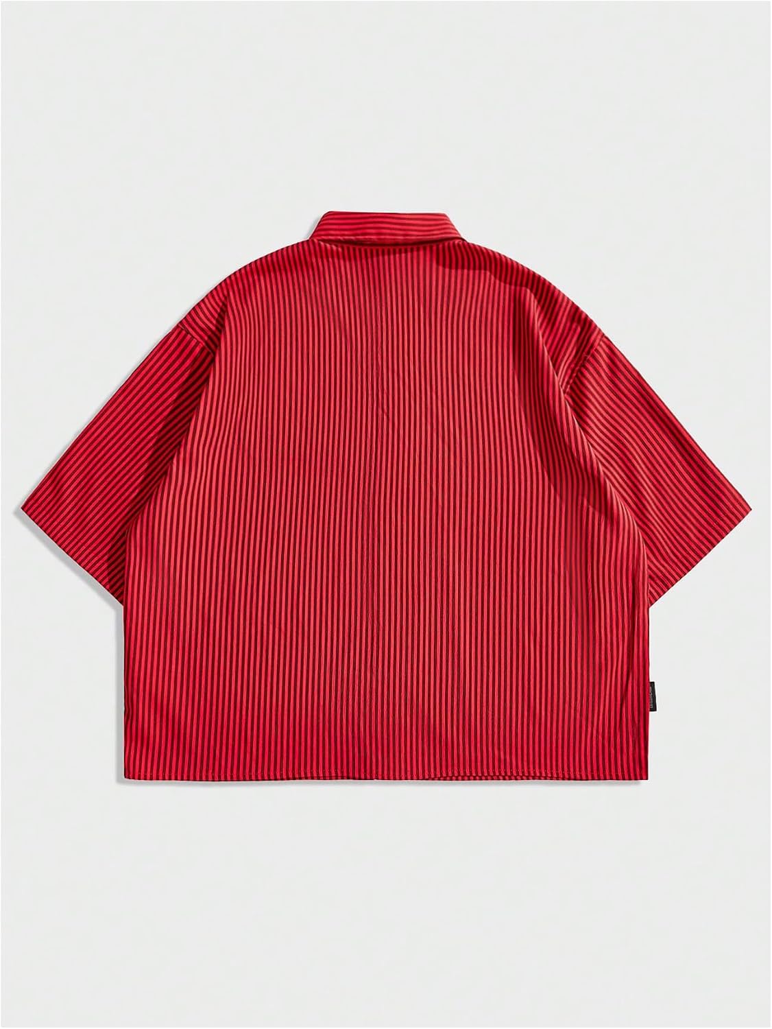 HOTGORGLITTER Men's Striped Button Down Up Cropped T Shirt Short Sleeve Letter Summer Vacation Shirts Boxy Tees Streetwear | Vintage Gingham Shirt, Drop Shoulder Crop Top, Y2K Streetwear, Summer Vacation Clothes