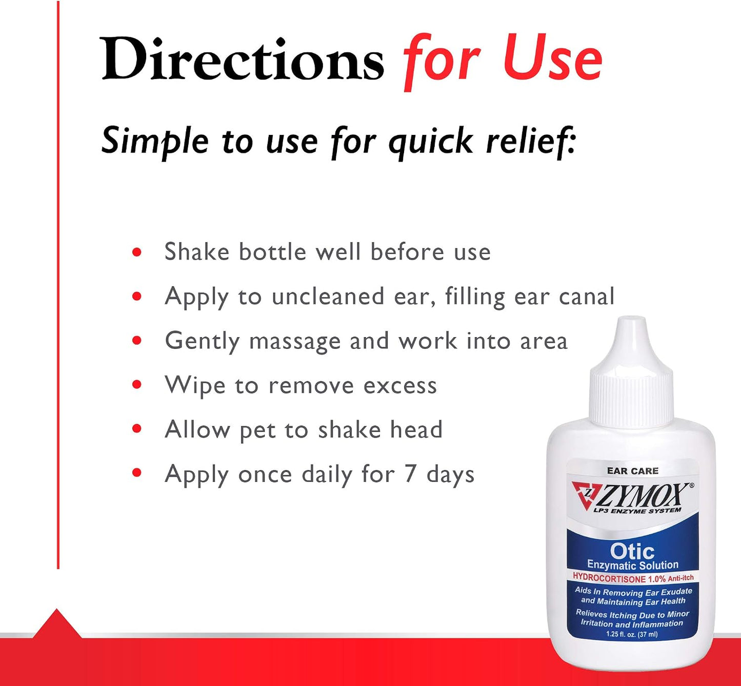 HOTZymox Otic Enzymatic Solution for Dogs and Cats to Soothe Ear Infections with 1% Hydrocortisone for Itch Relief, 1.25oz | with 1% Hydrocortisone for Itch Relief, 1.25oz