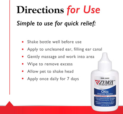 HOTZymox Otic Enzymatic Solution for Dogs and Cats to Soothe Ear Infections with 1% Hydrocortisone for Itch Relief, 1.25oz | with 1% Hydrocortisone for Itch Relief, 1.25oz