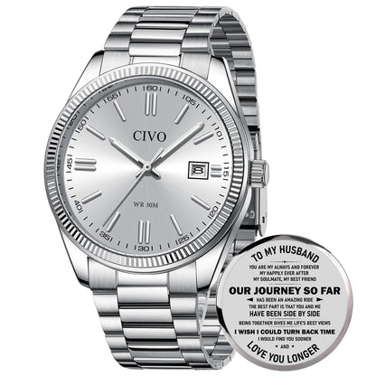 HOTCIVO Analog Mens Watches Silver: Wrist Watches with Date Easy to Read | Dress Stainless Steel Watch for Men, Gifts for Husband Father at Birthday Anniversary
