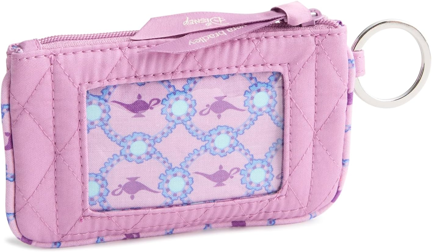 HOTVera Bradley Women's Disney Premium Cotton Zip ID Case – Small Wallet & Credit Card Holder – Jasmine Medallion Smoky Grape