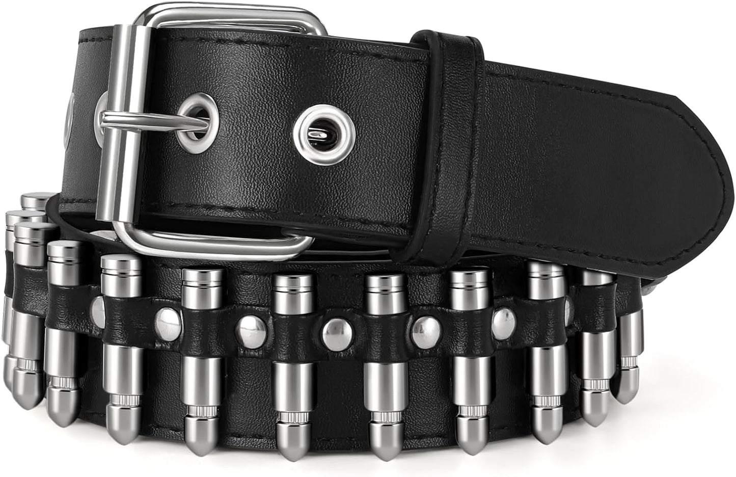 HOTSUOSDEY Black Studded Belt,Y2K Silver Metal Grommet Belt for Men Women Punk Rock Style for Jeans Pants