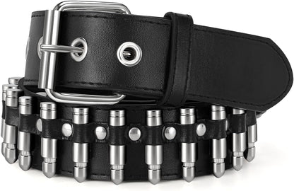 HOTSUOSDEY Black Studded Belt,Y2K Silver Metal Grommet Belt for Men Women Punk Rock Style for Jeans Pants