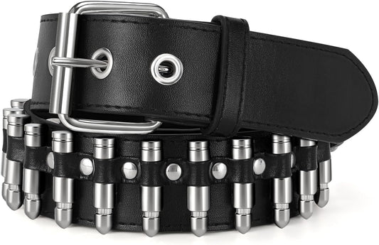 HOTSUOSDEY Black Studded Belt,Y2K Silver Metal Grommet Belt for Men Women Punk Rock Style for Jeans Pants