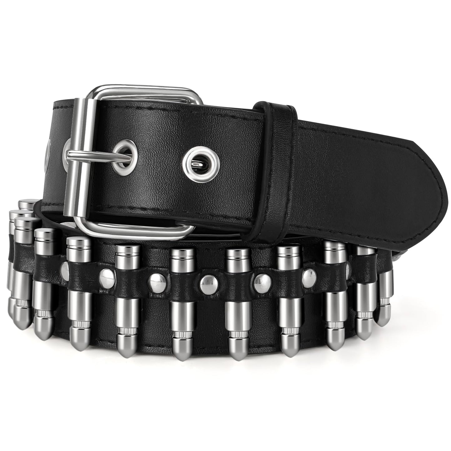 HOTSUOSDEY Black Studded Belt,Y2K Silver Metal Grommet Belt for Men Women Punk Rock Style for Jeans Pants