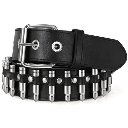 HOTSUOSDEY Black Studded Belt,Y2K Silver Metal Grommet Belt for Men Women Punk Rock Style for Jeans Pants