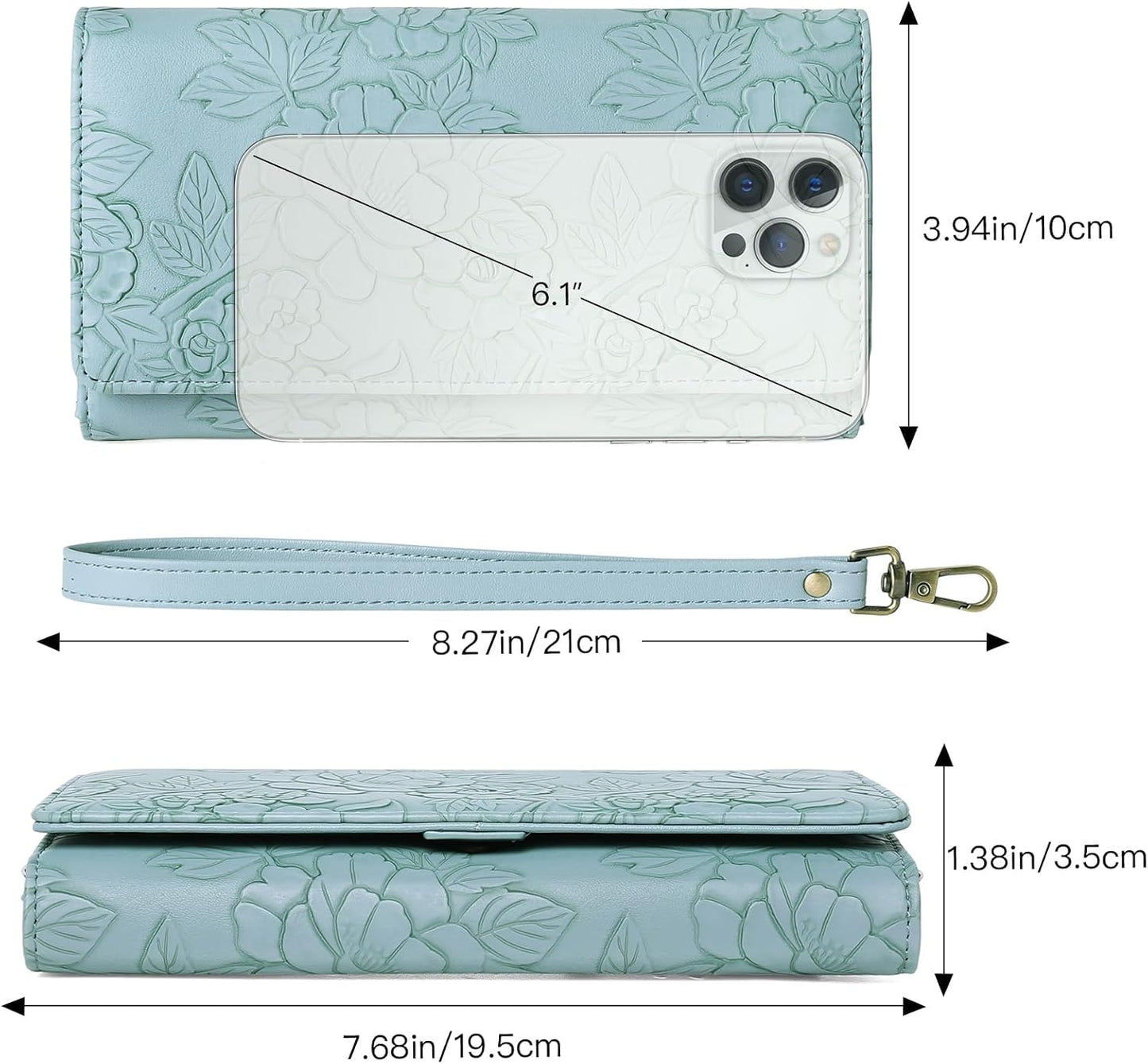 HOTGAEKEAO Wallets for Women Vegan Leather RFID Blocking Card Holder Trifold Ladies Long Purse Wristlet Clutch with 3 ID Windows