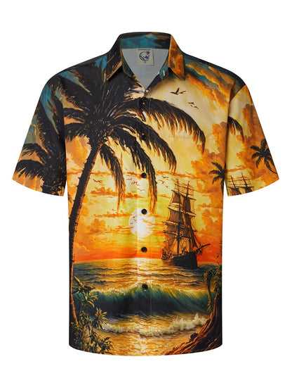 HOTHardaddy Men's Hawaiian Shirt Short Sleeves Coconut Printed Button Down Summer Beach Casual Shirts
