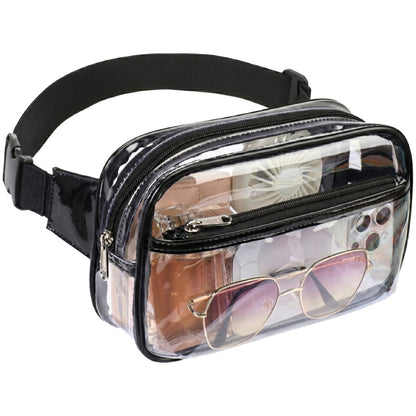 HOTPackism Clear Fanny Pack Stadium Approved - Large Size 35-51 inches Adjustable Strap Clear Belt Bag for Women Men Transparent Waist Bag for Concerts, Sporting Events, Black | Adjustable 35-51 in Strap, Hands-Free, 2 Easy-Access Pockets, Water-Resistant