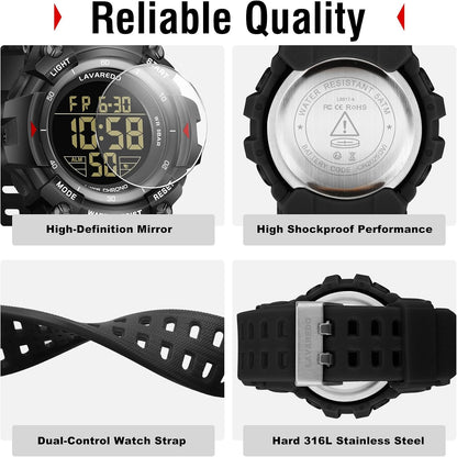 HOTMen's Digital Watch Sports Outdoor Waterproof Watches for Men with LED Backlight Alarm Stopwatch Mens Watches Digital Chronograph Military Date