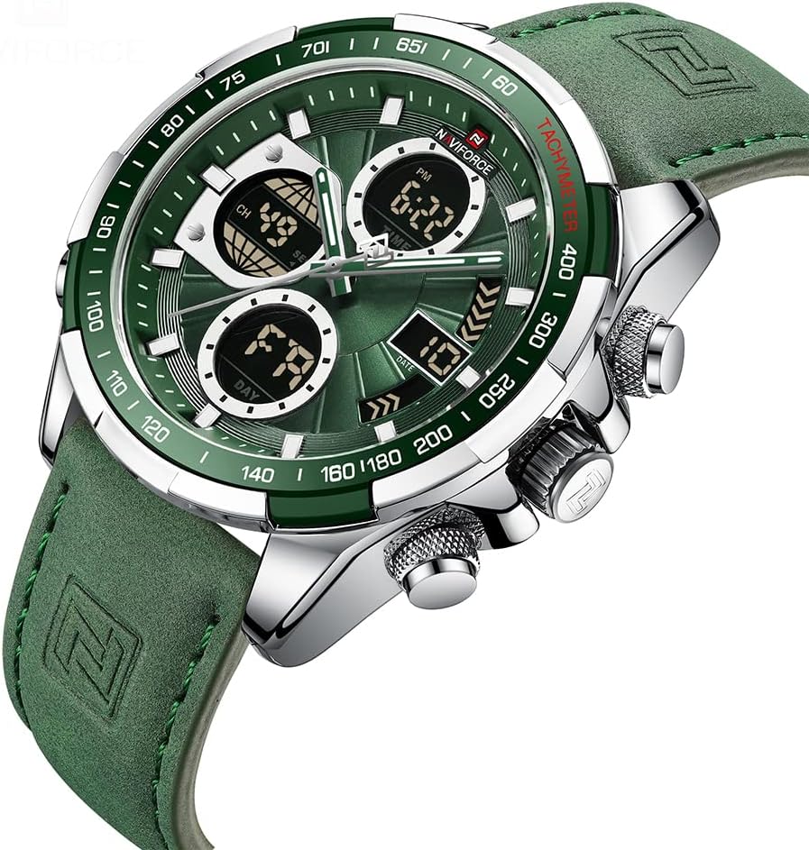 HOTNAVIFORCE Men's Military Digital Watches Analog Quartz Waterproof Watch Sport Multifunctional Leather Wristwatch