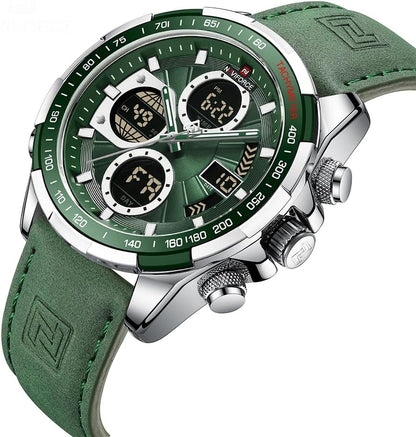 HOTNAVIFORCE Men's Military Digital Watches Analog Quartz Waterproof Watch Sport Multifunctional Leather Wristwatch