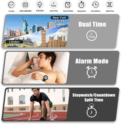 HOTBeeasy Digital Watch for Men Women, 50M Waterproof, Ultra-Thin & Lightweight, 44mm Silicone Sports Watch with Alarm, Stopwatch, Countdown, Ideal for Gym, Running, School, Daily Wear