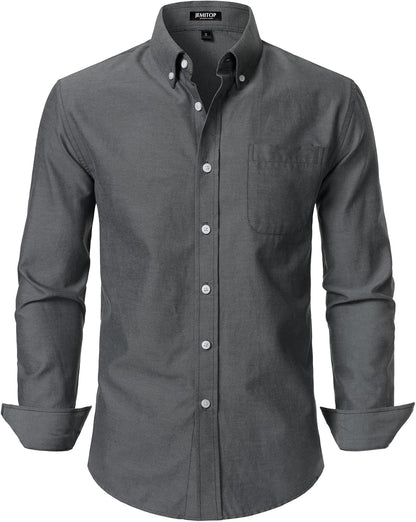 HOTJEMITOP Men's Classic Lightweight Oxford Button Down Collar Shirts Business Casual Long Sleeve Dress Shirt with Pocket