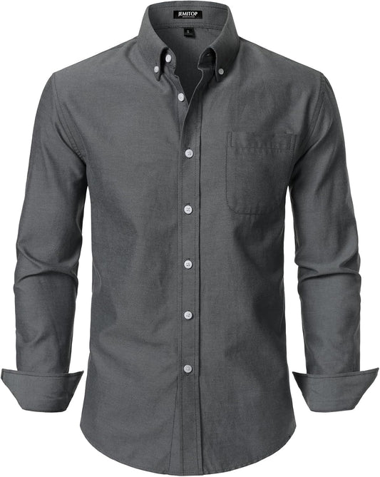HOTJEMITOP Men's Classic Lightweight Oxford Button Down Collar Shirts Business Casual Long Sleeve Dress Shirt with Pocket