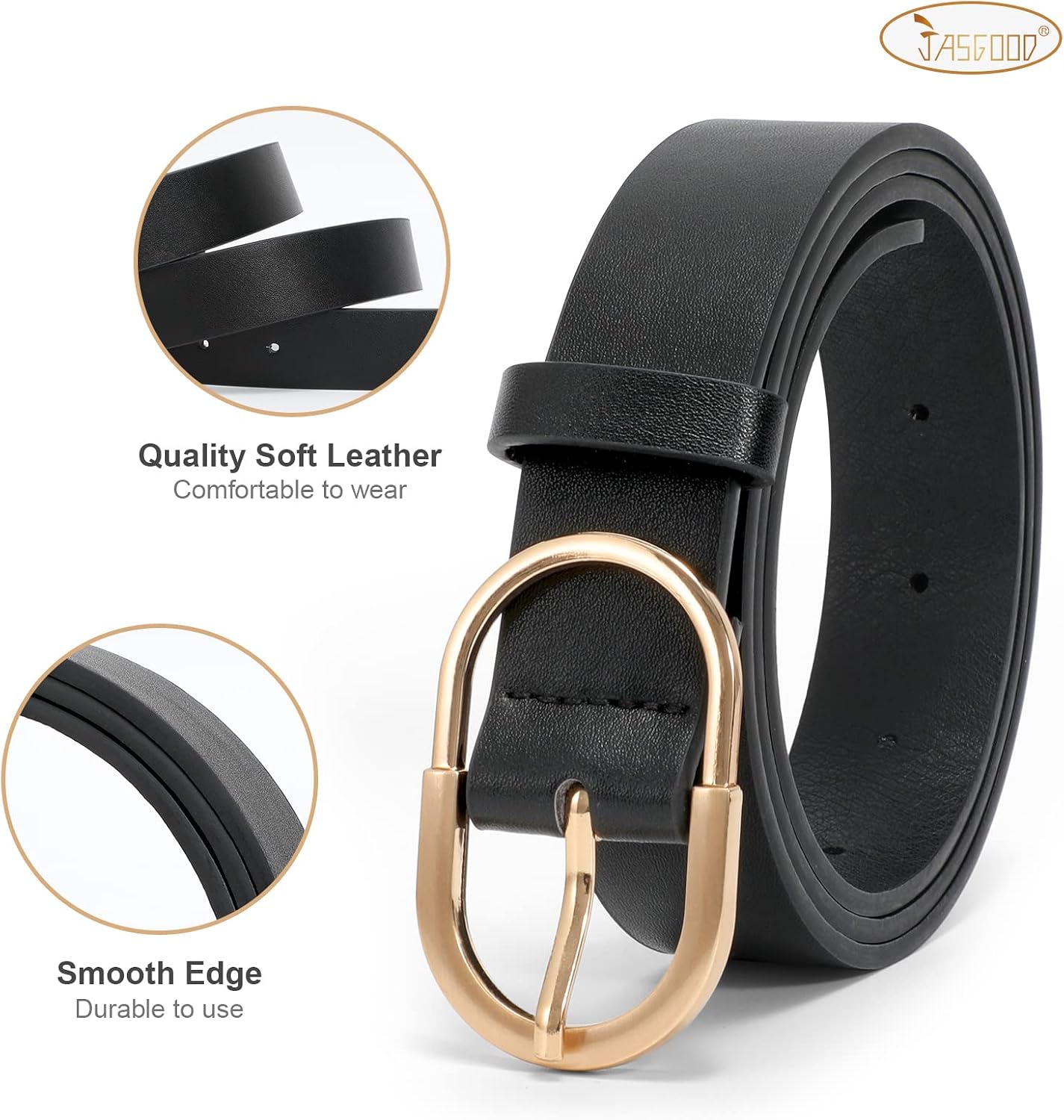 HOTJASGOOD Women’s Leather Belts for Jeans Pants Fashion Ladies Belt with Gold Buckle
