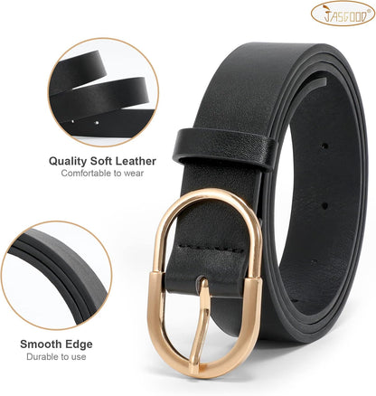 HOTJASGOOD Women’s Leather Belts for Jeans Pants Fashion Ladies Belt with Gold Buckle