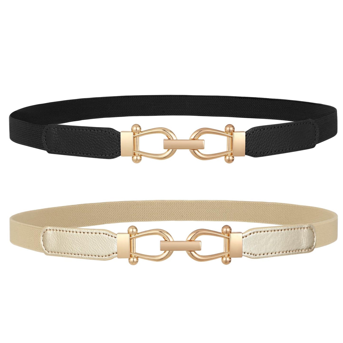 HOTJASGOOD Women Skinny Elastic Belt for Dresses,Thin Retro Stretch Waist Belt with Golden Buckle
