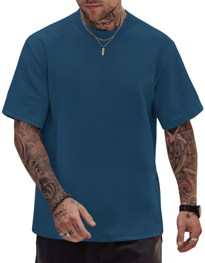 HOTHerberton Mens Oversized T-Shirts Heavyweight Cotton Stretch Fashion Thick Tee Tops (S-3XL)