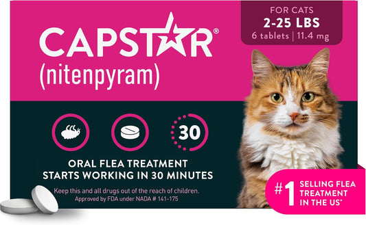 HOTCapstar (nitenpyram) Cat Flea Treatment, Fast-Acting Oral Flea Treatment for Cats 2-25 lbs, Vet-Recommended Medication Tablets Start Killing in 30 Minutes, 6 Doses