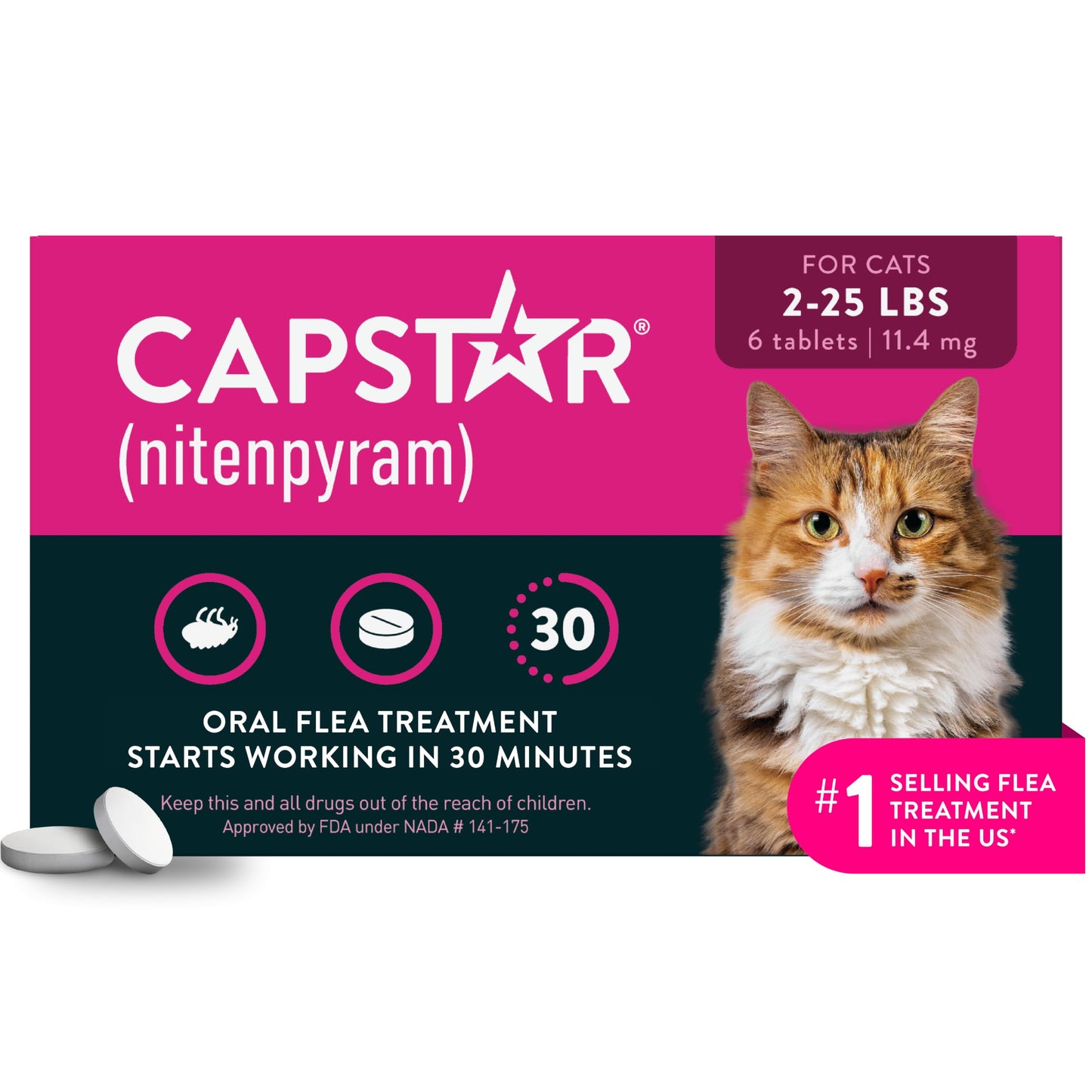 HOTCapstar (nitenpyram) Cat Flea Treatment, Fast-Acting Oral Flea Treatment for Cats 2-25 lbs, Vet-Recommended Medication Tablets Start Killing in 30 Minutes, 6 Doses
