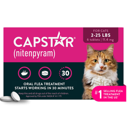 HOTCapstar (nitenpyram) Cat Flea Treatment, Fast-Acting Oral Flea Treatment for Cats 2-25 lbs, Vet-Recommended Medication Tablets Start Killing in 30 Minutes, 6 Doses