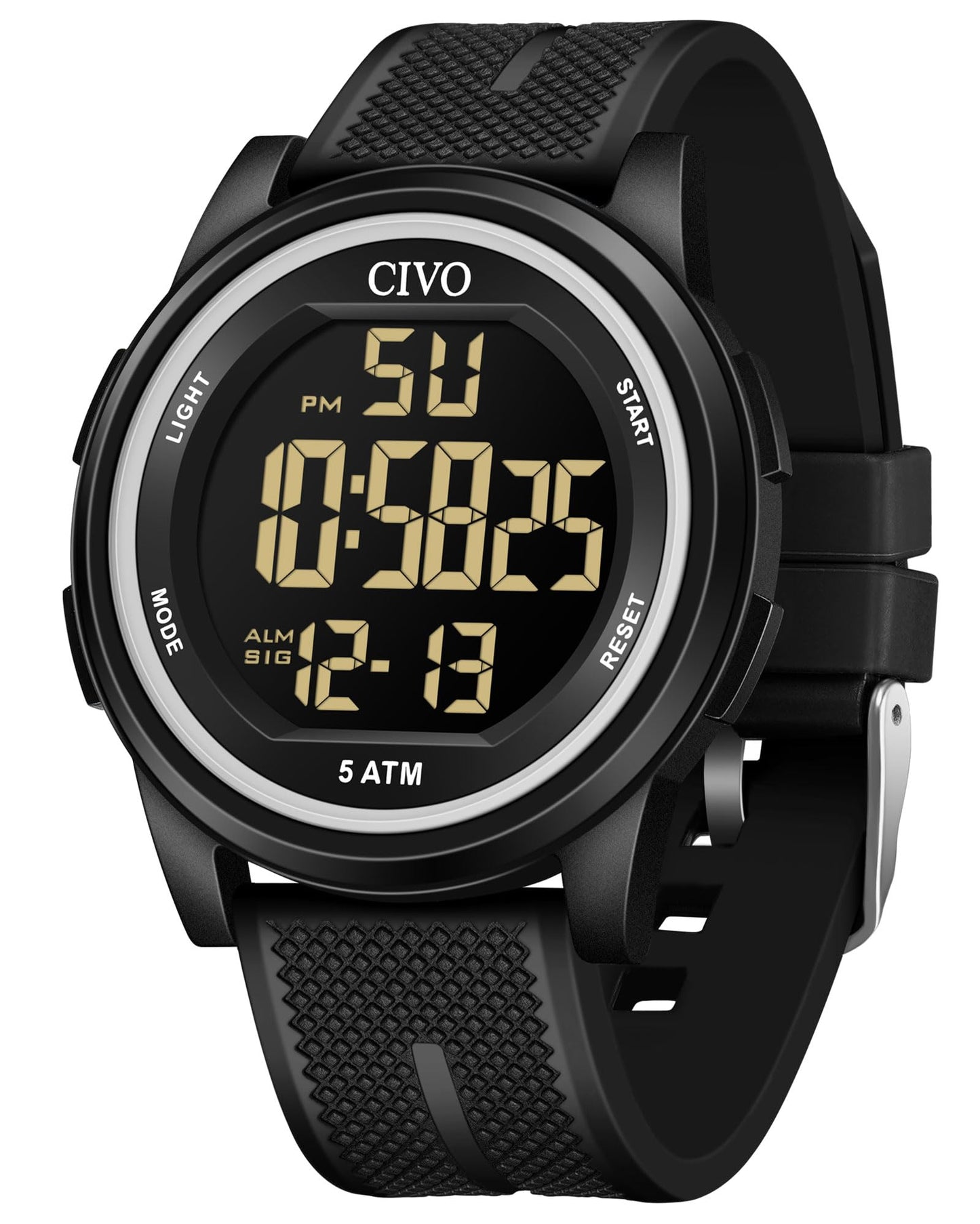 HOTCIVO Digital Watches for Women Men: Waterproof Large Dial Sports Watch 44mm | Ultra-Thin Soft Silicone Wrist Watch with Stopwatch and Alarm for Outdoor Enthusiasts - Running & Camping