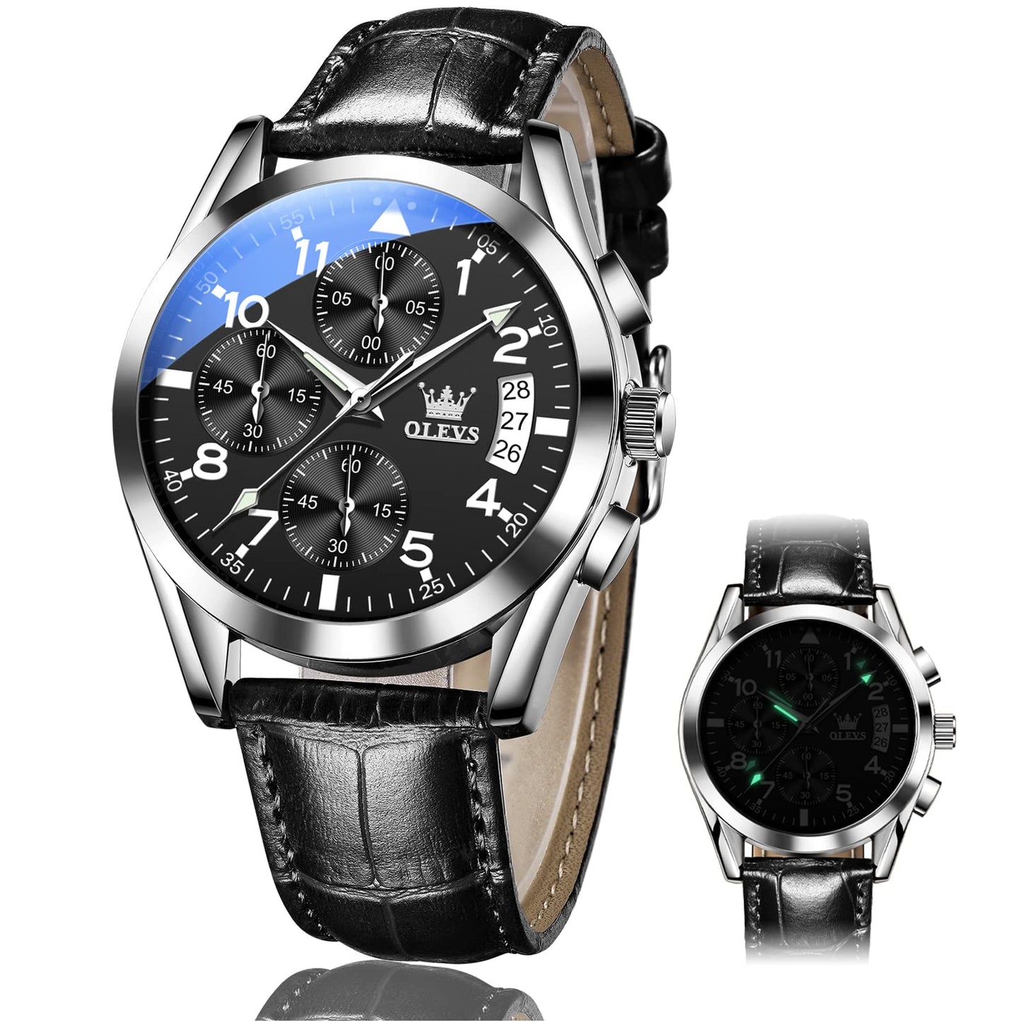 HOTOLEVS Watches for Men Case Waterproof Watches Leather Band Day Date Mens Watch Analog Quartz Chronograph Wristwatches Multi-Function Men's Watch
