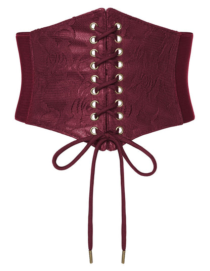 HOTScarlet Darkness Renaissance Corset Belt Lace-up Tied Waspie Wide Elastic Waist Belts for Women