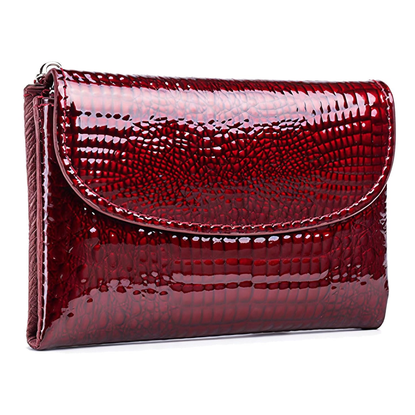 HOTWomen's Crocodile Embossed Patent Leather Wallet, RFID Blocking Card Holder, Ladies Small Trifold Wallet, Compact Purse with 10 Card Slots/ID Window/Zipper Coin Pocket - Green