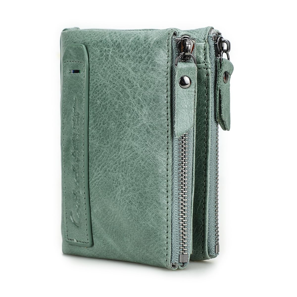 HOTCONTACTS Soft Leather Wallet for Women Small Bifold Coin Purse Double Zipper Card Holder with RFID Blocking (Rose Tan)