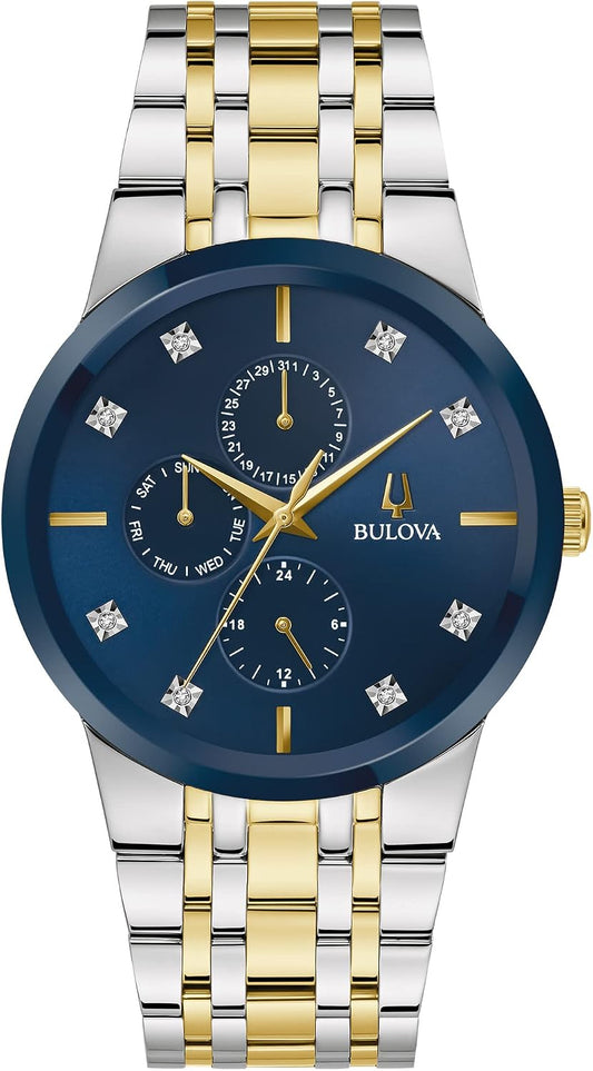 HOTBulova Men's Multi-Function 3-Hand Quartz Watch with Diamond Dial, Edge to Edge Crystal