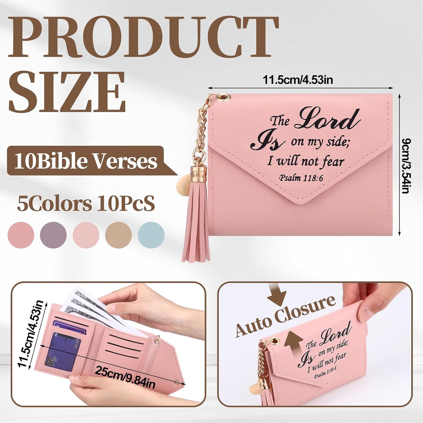 HOT10 Pcs Small Scripture Coin Purse Christian Church Bulk Gifts for Women Religious Purse Pouch with Tassel for Travel Women Employee(Colorful,Scripture)