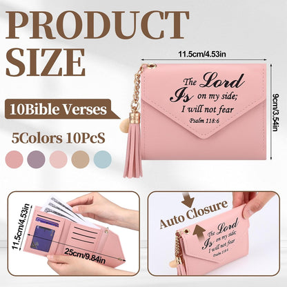 HOT10 Pcs Small Scripture Coin Purse Christian Church Bulk Gifts for Women Religious Purse Pouch with Tassel for Travel Women Employee(Colorful,Scripture)