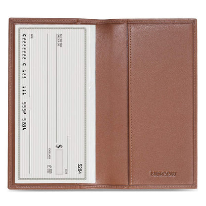 HOTHISCOW Slim Leather Checkbook Cover for Personal Checks | Full grain cowhide, transaction register & check book pockets, removable duplicate divider, durable stitching, gifts for men