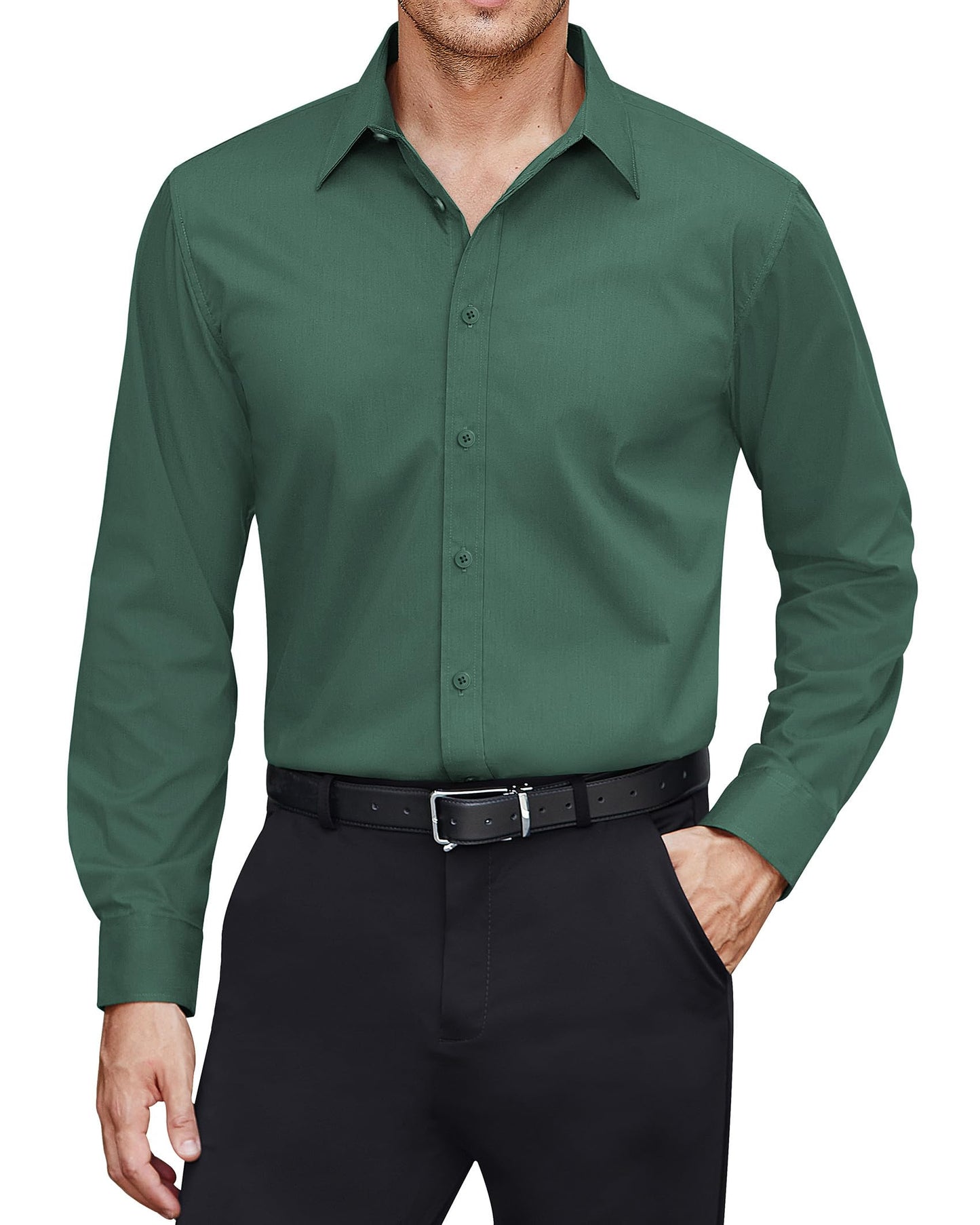 HOTJ.VER Men's Dress Shirts Stretch Stain Shield Long Sleeve Solid Formal Shirt Business Casual Button Down Shirts