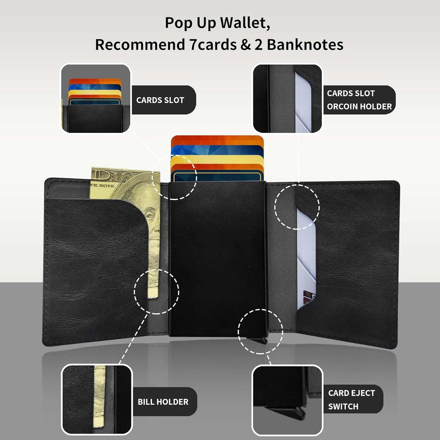 HOTPop Up Wallet Women Men with Money Slot,RFID Blocking Leather Minimalist Automatic Credit Card Holder Business Trifold Card Case-Purple Dream Catcher