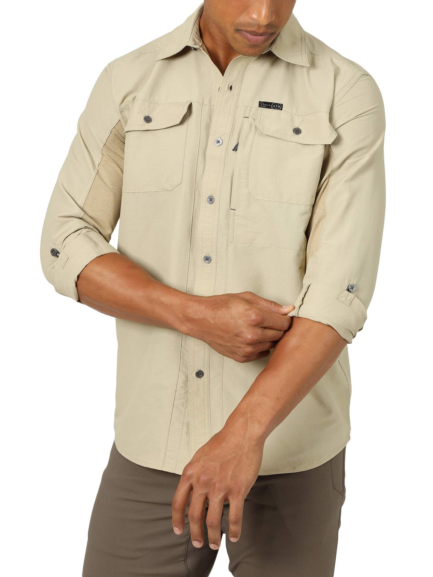 HOTATG by Wrangler Men's Long Sleeve Mixed Material Shirt