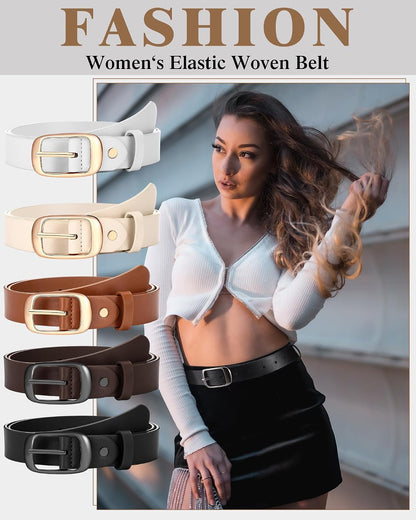 HOTSATINIOR 5 Pack Women Leather Belts for Jeans Ladies Waist Belt Women's Belt with Pin Buckle for Pants Dress