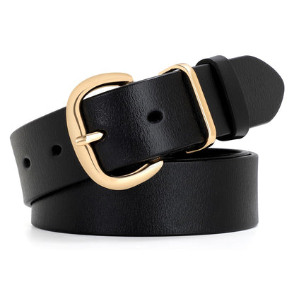 HOTWHIPPY Women Leather Belt for Jeans Pants Dresses Black Ladies Waist Belt with Pin Buckle