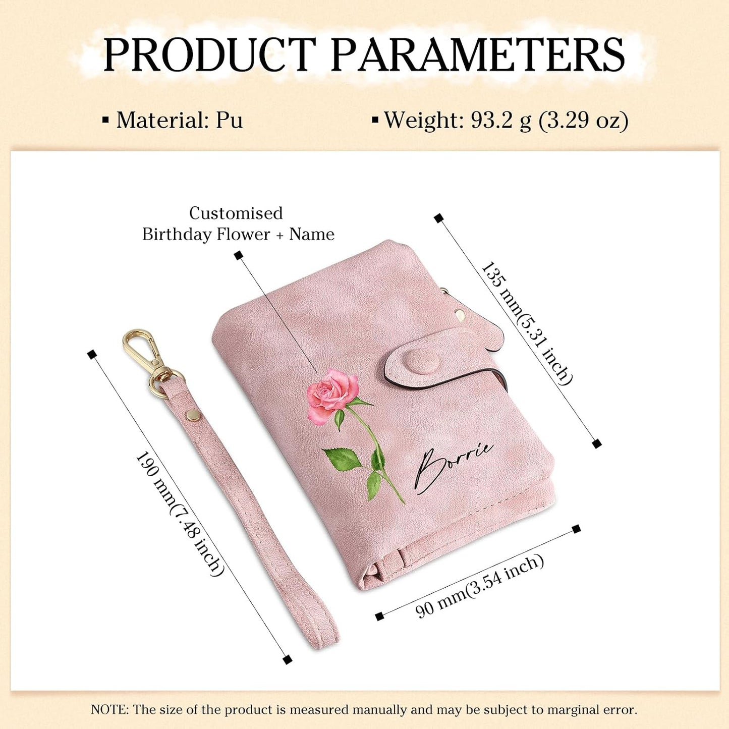 HOTPersonalized Custom Wallet with Birth Flower & Name for Women Mom Credit Card Wallet With Wrist Strap Birthday Gifts for Mothers Day (Pink)