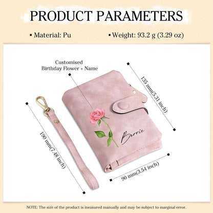 HOTPersonalized Custom Wallet with Birth Flower & Name for Women Mom Credit Card Wallet With Wrist Strap Birthday Gifts for Mothers Day (Pink)