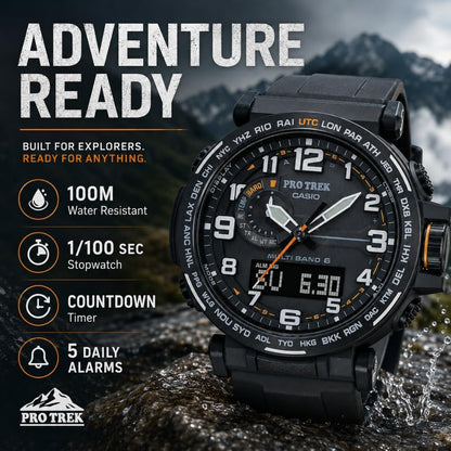 HOTCasio PRW6600Y Series | Pro Trek | 100M WR | Compass | Alt/Baro-Thermo | Tough Solar Power | Atomic Timekeeping | 1-100 SEC Stopwatch | Countdown Timer | World Time