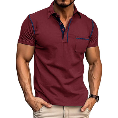 HOTMen's Fashion Polo Shirts Classic Short Sleeve Lightweight Button Cotton T-Shirt Casual Golf Tee Tops with Pocket